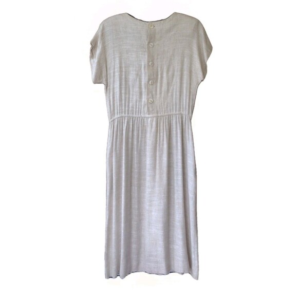 Vintage 50s Lanz Originals Dress Rayon Flax Blend Button Back Cottagecore Folk M - Picture 2 of 8